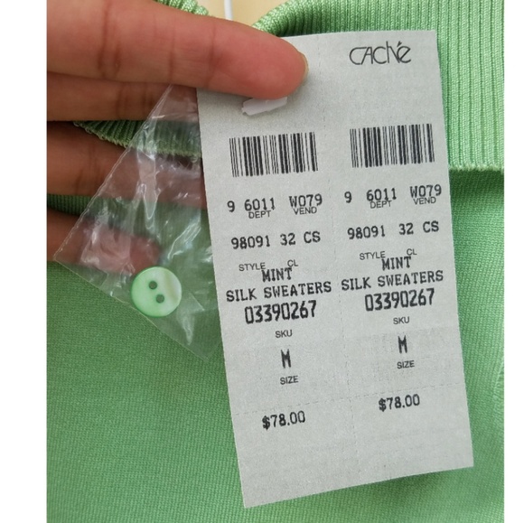 Cache Mint Silk Halter-Neck Button Down Sweater M - Picture 6 of 8